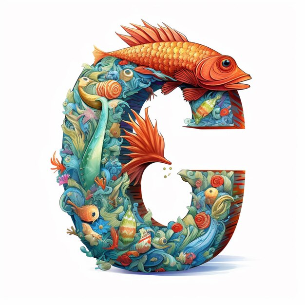 Photo there is a fish and fishy letter g with a fishy design generative ai