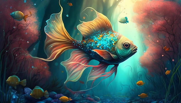 there is a fish that is swimming in the water generative ai