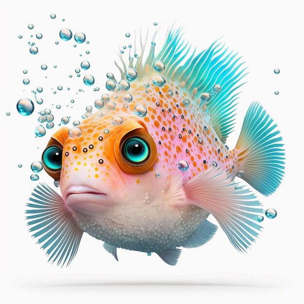 there is a fish with a colorful face and bubbles in the water generative ai