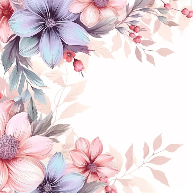 there is a floral background with pink and blue flowers generative ai