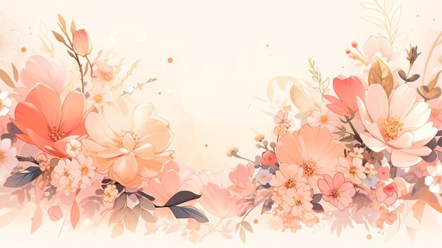 there is a floral background with a pink flower and leaves generative ai