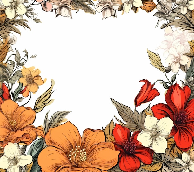 there is a floral frame with flowers and leaves on it generative ai