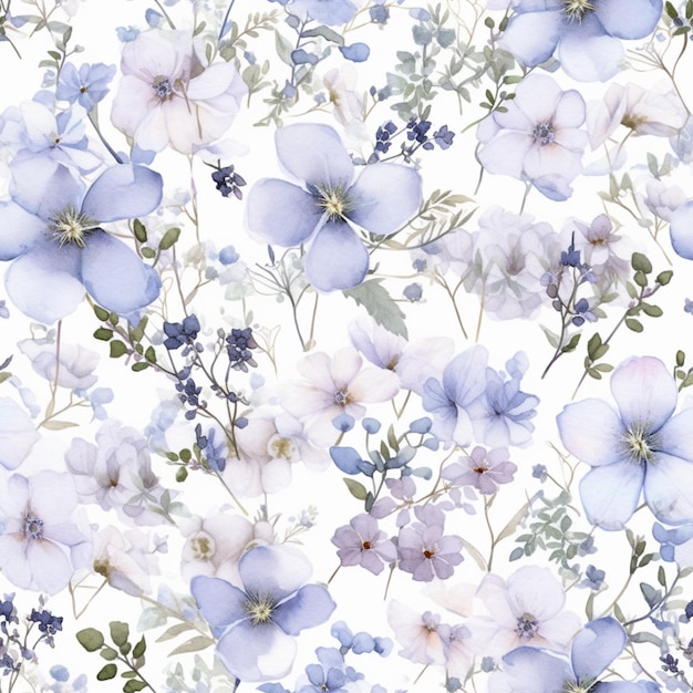 there is a floral pattern with blue flowers on a white background generative ai