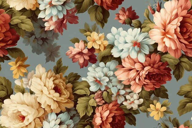 there is a floral pattern with many different colors on it generative ai