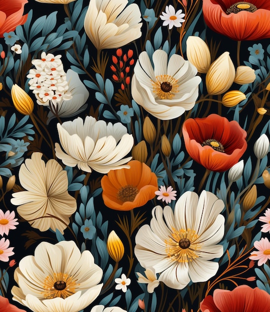 there is a floral pattern with many different flowers on it generative ai