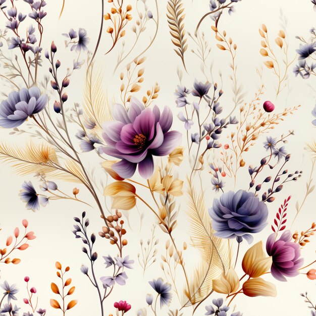 There is a floral pattern with many different flowers on it generative ai