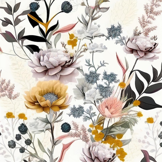 there is a floral pattern with many different flowers on it generative ai