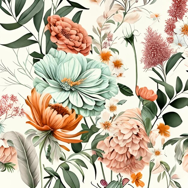 there is a floral pattern with many different flowers on it generative ai