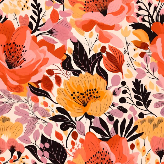 There is a floral pattern with orange and pink flowers on it generative ai