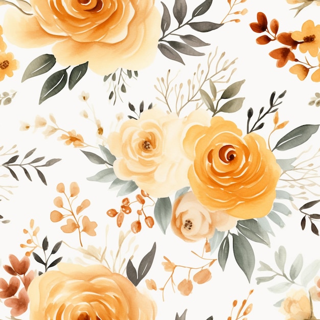 오렌지색 장미와 잎이 있는 꽃 패턴이 있습니다.