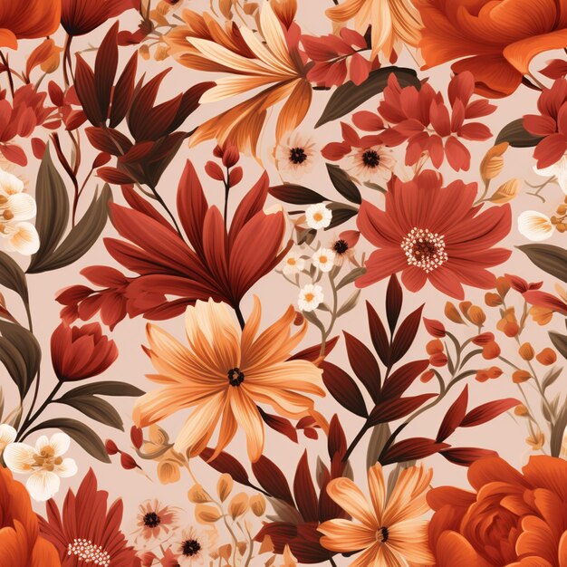 Photo there is a floral pattern with orange and white flowers on it generative ai