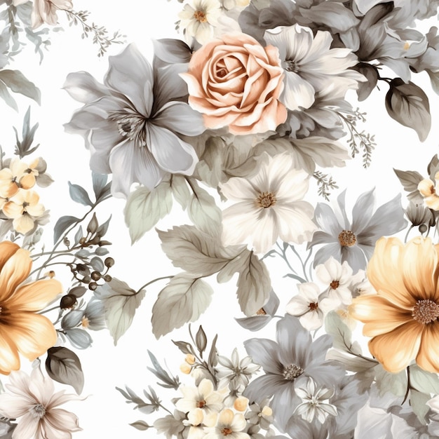 There is a floral pattern with orange and white flowers on a white background generative ai