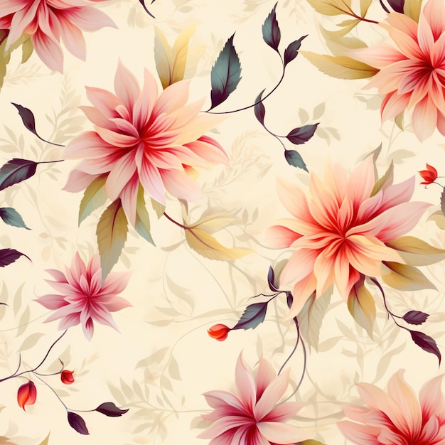 There is a floral pattern with pink flowers on a beige background generative ai