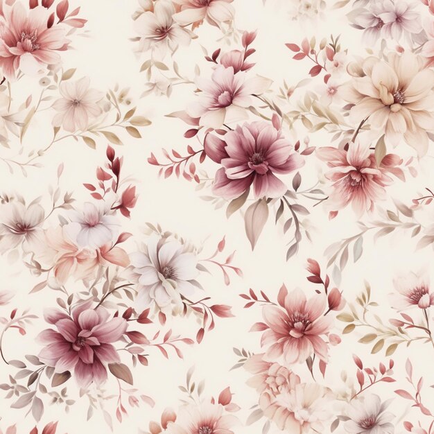 there is a floral pattern with pink flowers on a white background generative ai