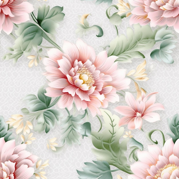 There is a floral pattern with pink flowers on a white background generative ai