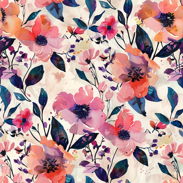 there is a floral pattern with pink and purple flowers on it generative ai