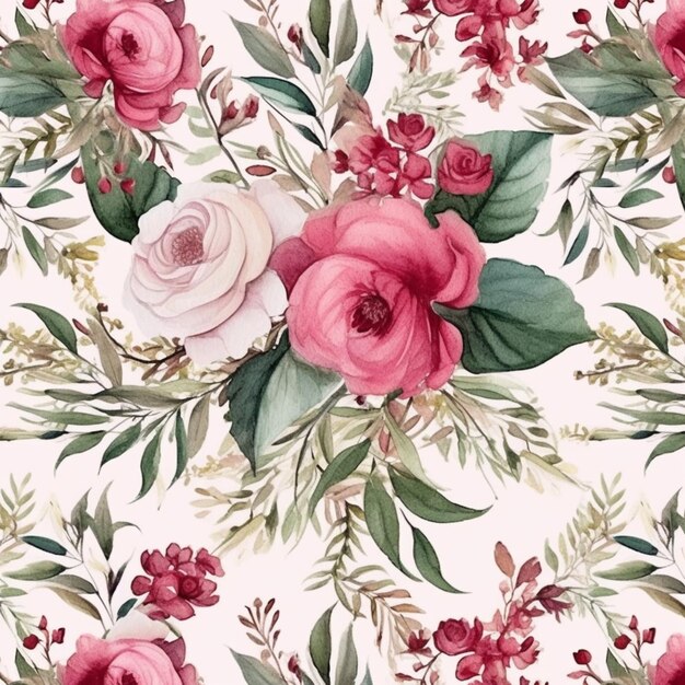 there is a floral pattern with pink and white flowers on it generative ai