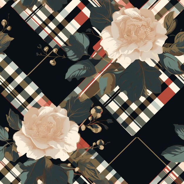 There is a floral pattern with a rose on a black background generative ai