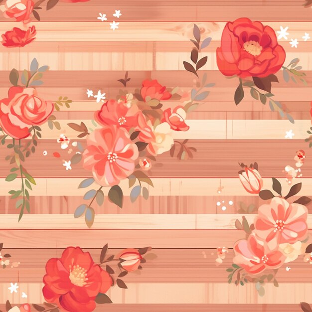 There is a floral pattern on a wooden surface generative ai