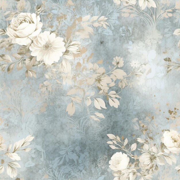 There is a floral wallpaper with a blue background and white flowers generative ai