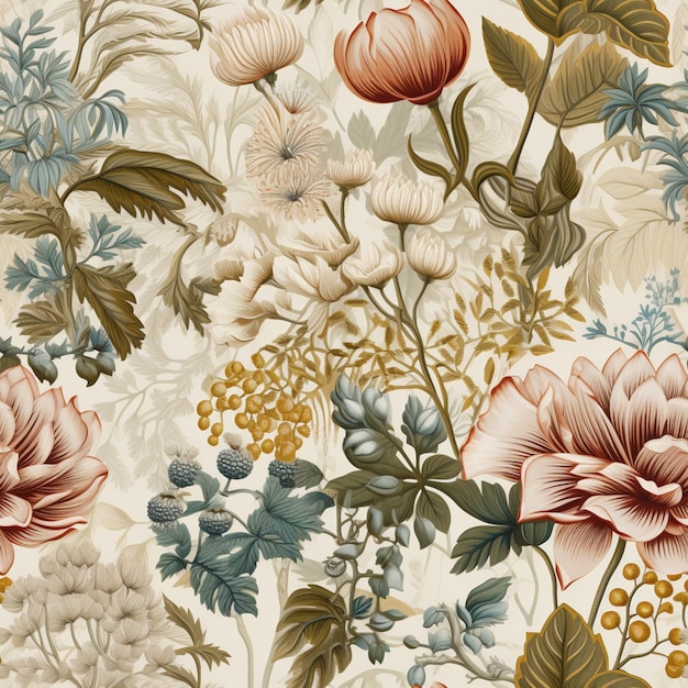 Photo there is a floral wallpaper with many different flowers on it generative ai