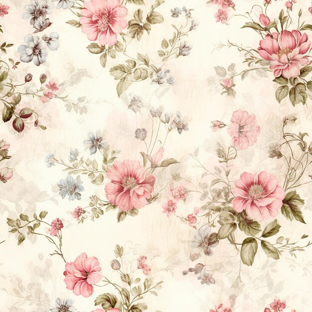 Photo there is a floral wallpaper with pink flowers on it generative ai