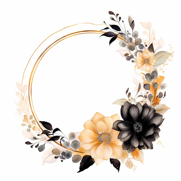 There is a floral wreath with black and yellow flowers on it generative ai