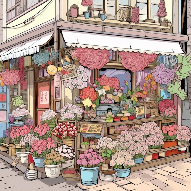 there is a flower shop with many flowers on display generative ai