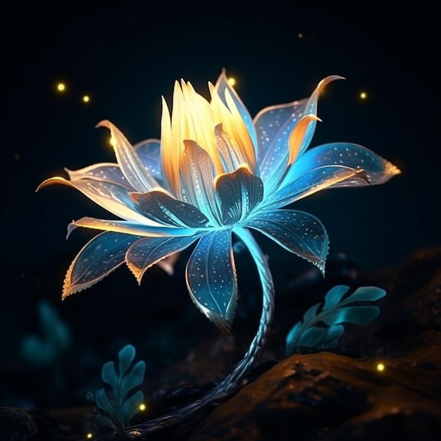 Photo there is a flower that is glowing in the dark generative ai