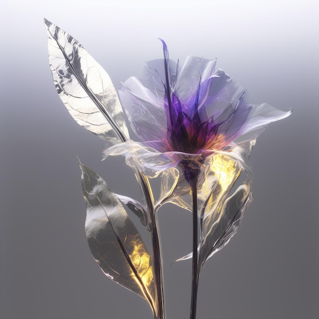 There is a flower that is in a vase with some leaves generative ai