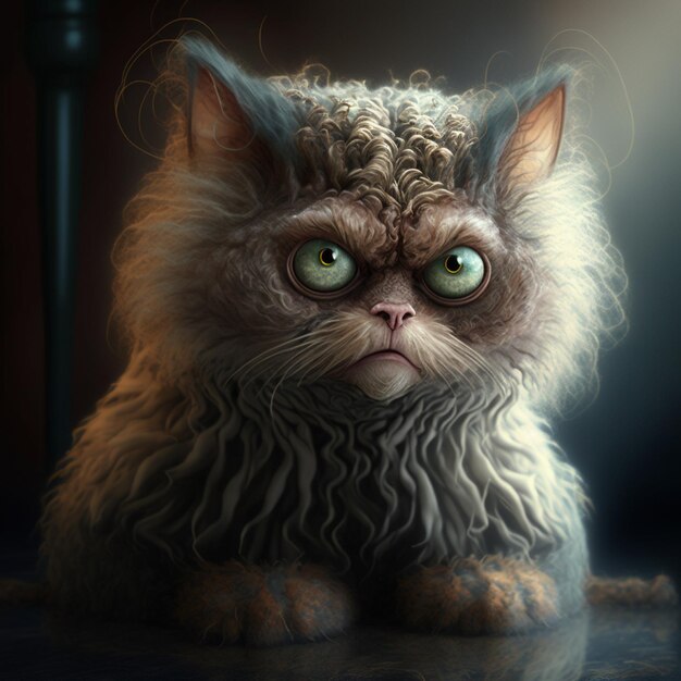 Generative AI Illustration of Furious Hairy Cat with Angry Face and Green  Eyes in Neck Belt Sitting on Smooth Floor while Looking Stock Illustration  - Illustration of portrait, fluff: 279492530