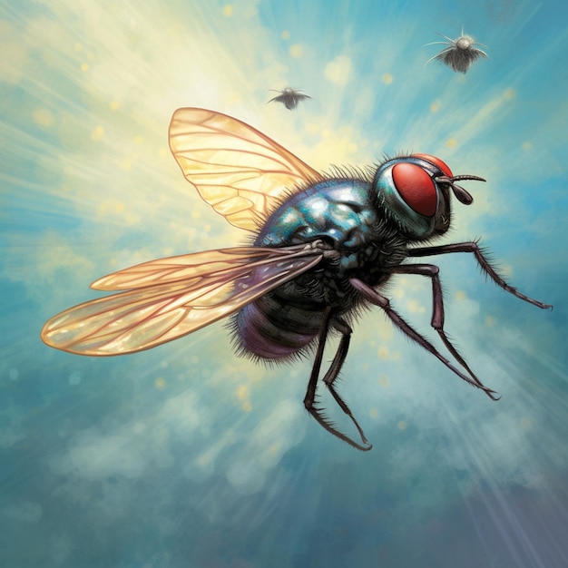 Photo there is a fly that is flying in the sky with a lot of flies generative ai