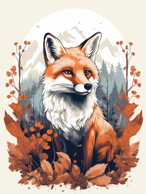 there is a fox sitting in the middle of a field of leaves generativ ai