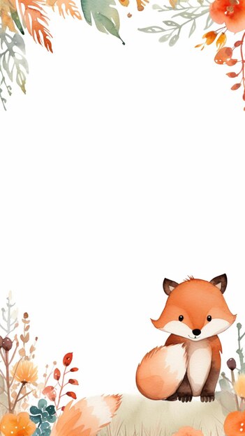 Photo there is a fox sitting in the middle of a floral frame generative ai