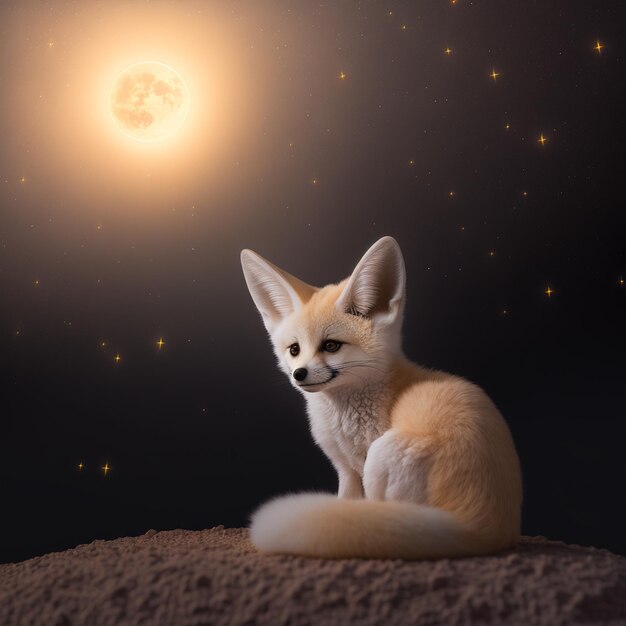 Photo there is a fox sitting on a rock in the night generative ai