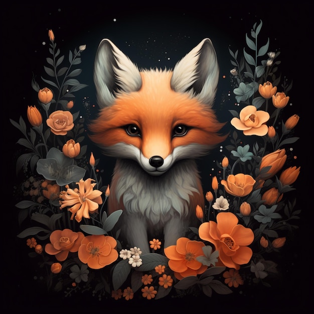 there is a fox that is sitting in the flowers generative ai