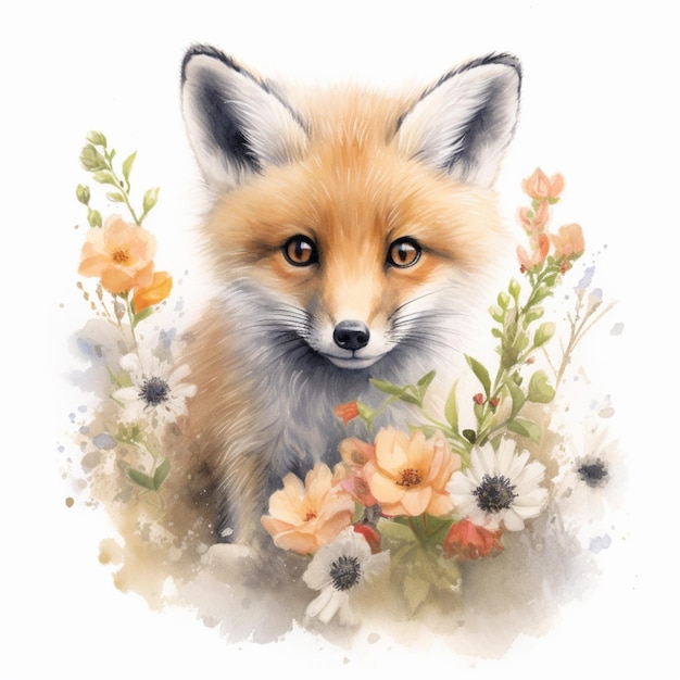 There is a fox that is sitting in the flowers generative ai