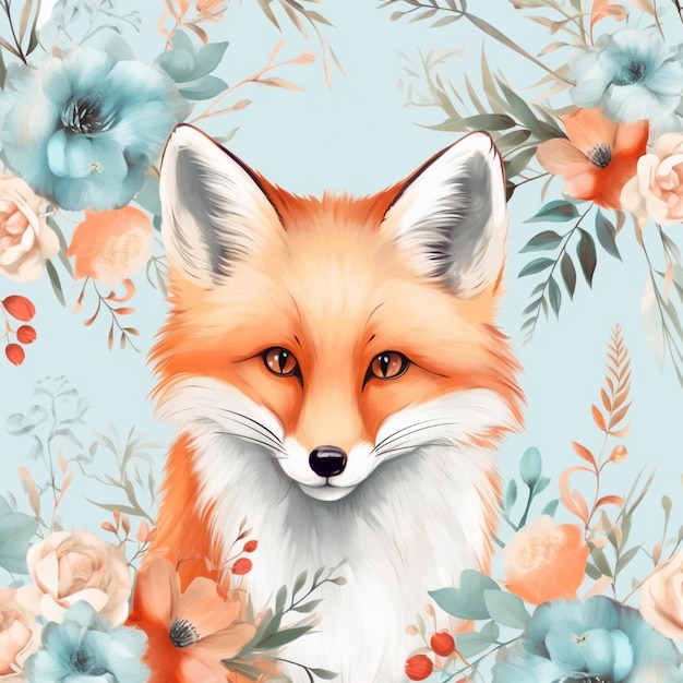 there is a fox that is sitting in the middle of a floral pattern generative ai