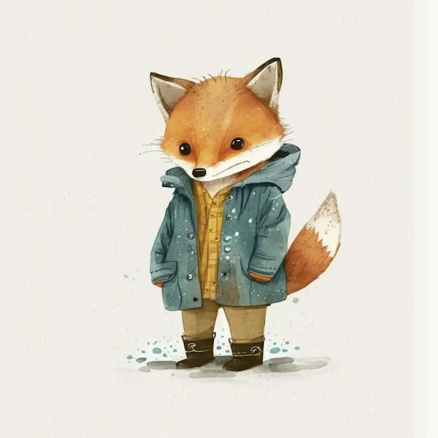 There is a fox wearing a blue jacket and boots generative ai