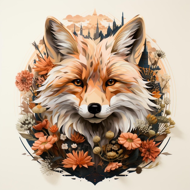 there is a fox with a floral wreath on its head generative ai