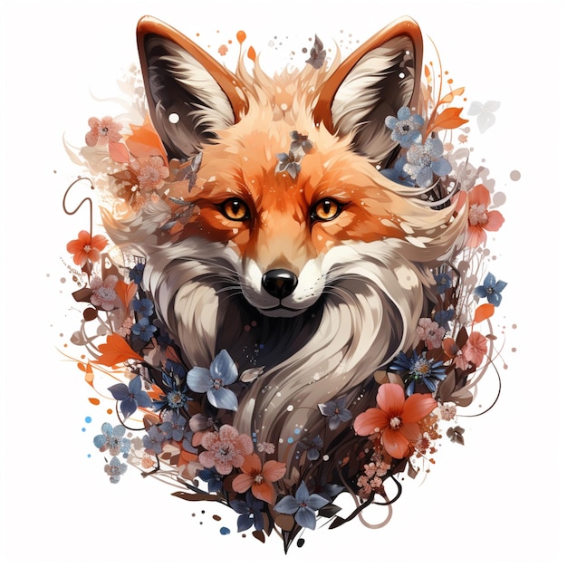 There is a fox with a flower crown on its head generative ai