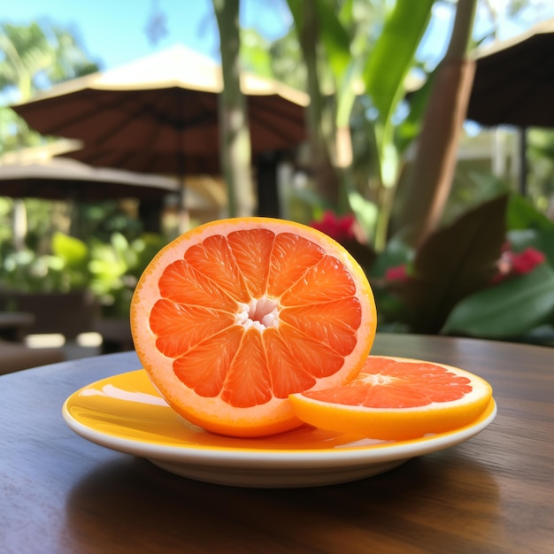 Photo there is fresh sunkist orange on the cafe table