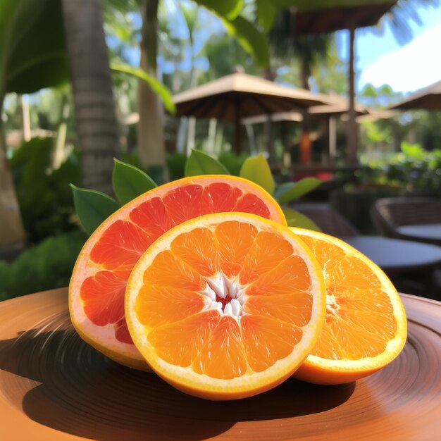 Photo there is fresh sunkist orange on the cafe table