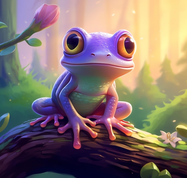 There is a frog sitting on a branch in the woods generative ai