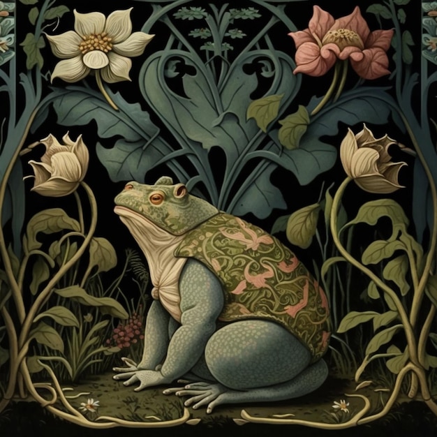 there is a frog sitting in the middle of a garden generative ai