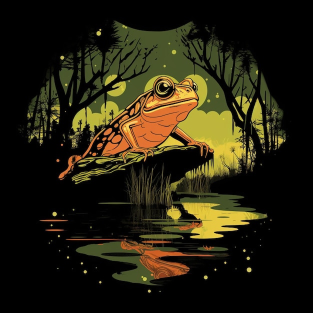 Photo there is a frog sitting on a rock in the water generative ai