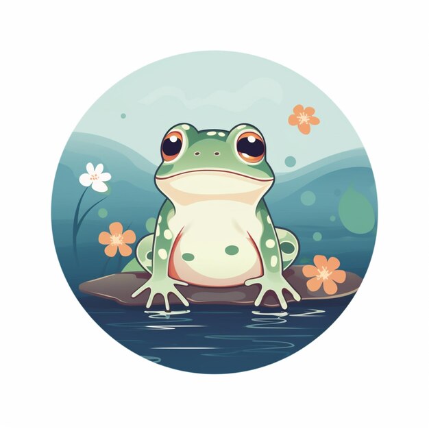 There is a frog sitting on a rock in the water generative ai