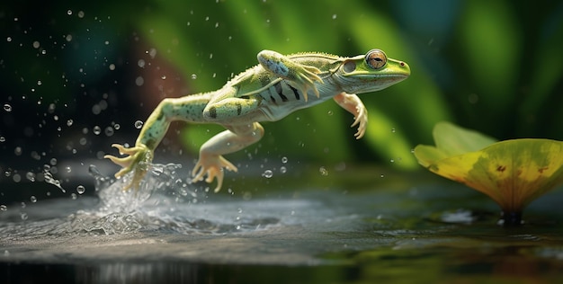 there is a frog that is jumping out of the water generative ai