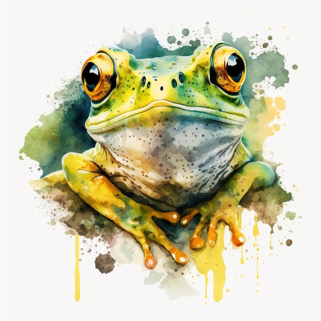 There is a frog that is sitting on a branch with a paint splatter generative ai