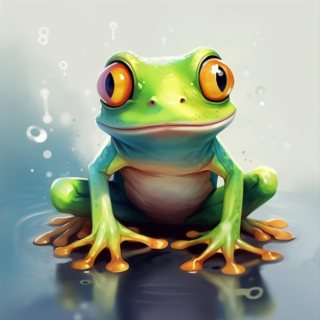 there is a frog that is sitting on the ground with bubbles generative ai